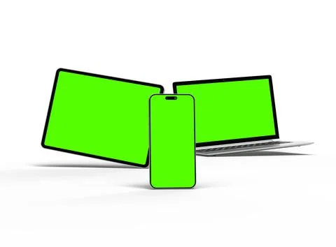 3d render of laptop and tablet with green screen on a light background Stock Illustration