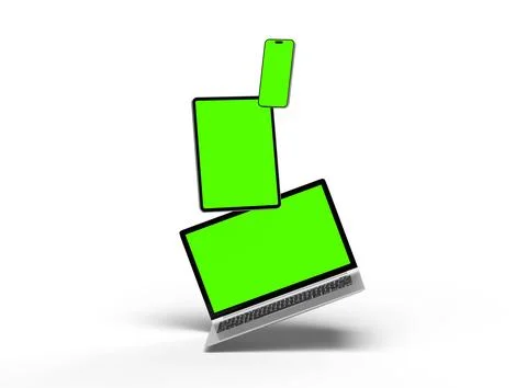 3d render of laptop and tablet with green screen on a light background Stock Illustration