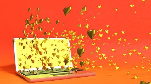3D Render laptop, love particles emit from laptop Stock Illustration