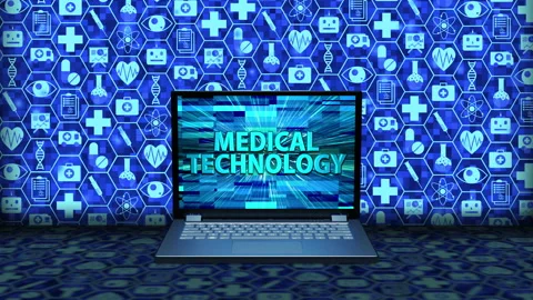 3D Render Laptop with Medical Technology on screen and icon Background Stock Footage 132937900