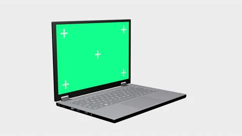 3D Render Laptop with Motion Tracking and Green Screen Rotate on White BG. Loop. Stock Footage 134447404