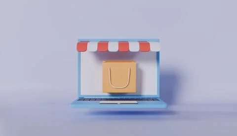 3D render of a laptop store icon on a digital screen, symbolizing technology Stock Illustration