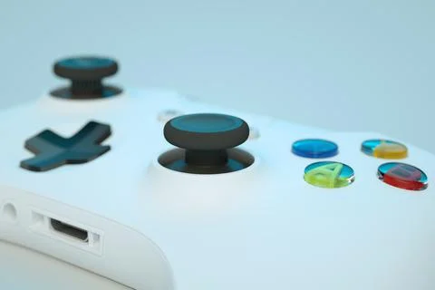 3D render large button on white game joystick Stock Illustration