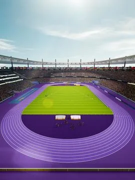 3D render of large, modern athletic stadium filled with lively crowd, sport fans Stock Illustration