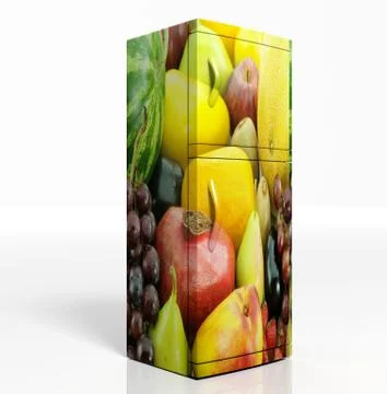 3D render of large refrigerator with fruits isolated Stock Illustration