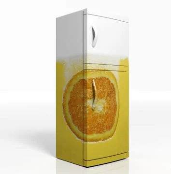 3D render of large refrigerator with orange isolated Illustrazione stock
