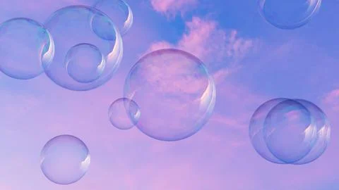 3d render of large soap bubbles with the sky in the background Stock Illustration