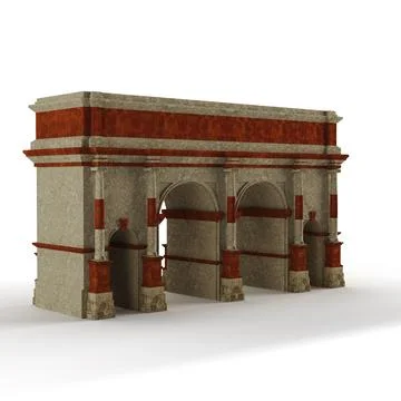 3D render of a large stone building with ornate arches isolated on the white bac 스톡 일러스트