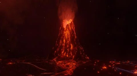 3d Render. A large volcano eruption hot lava and gases into the atmosphere Stock Illustration