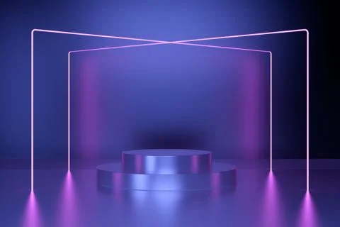 3d render, laser show, night club interior lights, glowing lines, abstract 스톡 일러스트