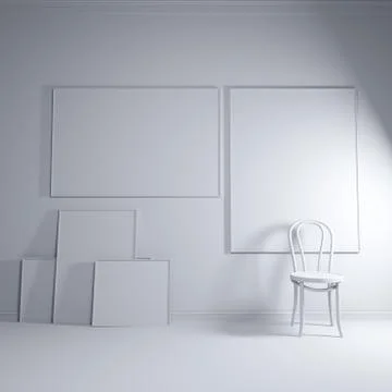 3d render Layout for advertisements, paintings and posters. White room with Stock Illustration