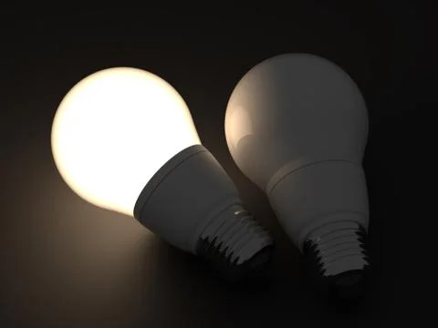 3d render of led light bulbs glowing on black Illustrazione stock