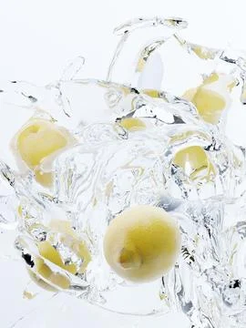 3d render of lemon water splash for cold beverage or cool summer drink Stock Photos