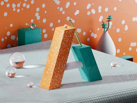 3d render of letter A contemporary composition. ABC alphabet object 스톡 일러스트