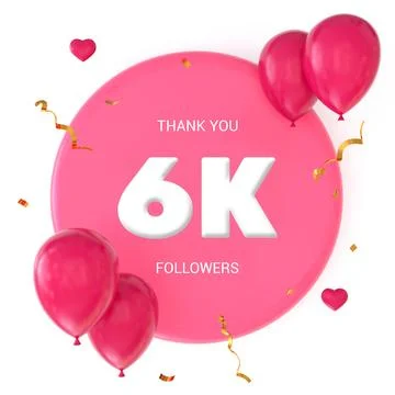 3D render of the letter "Thank You 6K Followers" on a white background with a Stock Illustration