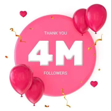 3D render of the letter "Thank You 4M Followers" on a white background with a Stock Illustration