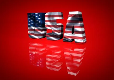 3D Render. Lettering and typography with the word USA with American flag patt Stock Illustration