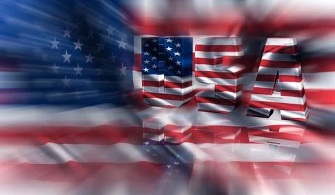 3D Render. Lettering and typography with the word USA with American flag patt Stock Illustration