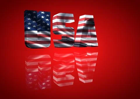 3D Render. Lettering and typography with the word USA with American flag patt Stock Illustration