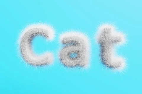 3D render. Lettering cat from white wool on a blue background. Stock Illustration