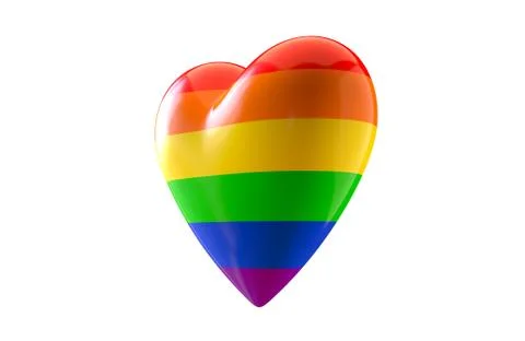 3D render of LGBT rainbow colored heart shape isolated on white background Stock Illustration