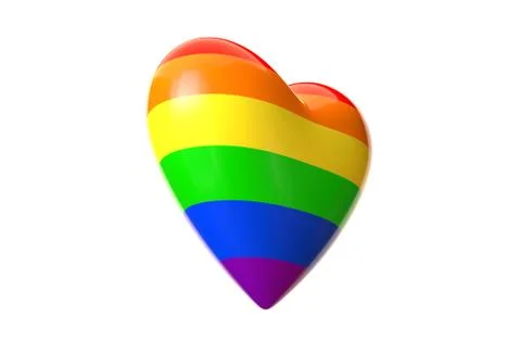 3D render of LGBT rainbow colored heart shape isolated on white background Stock Illustration