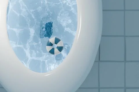 3d render of life preserver floating in clean toilet Stock Illustration