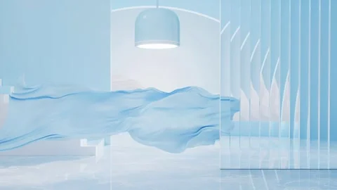 3D Render Light Blue Flowing Cloth Wavy Texture Structural Background Stock Footage 330478397