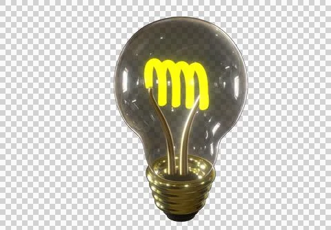 3D render of a light bulb with a glowing M-shaped filament Stock Illustration
