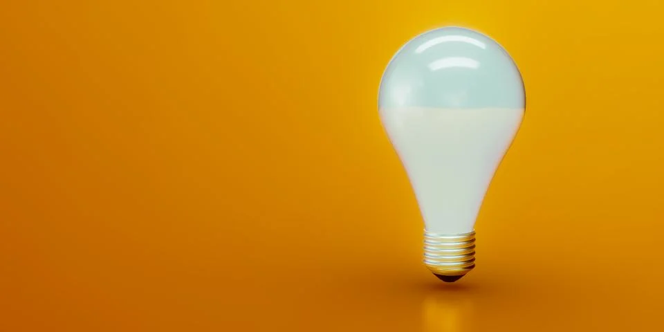 3D Render of Light Bulb on Orange Yellow Background Stockillustratie