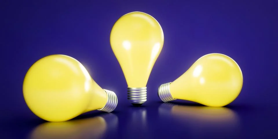 3D Render of Light Bulbs on Blue Background Stockillustratie