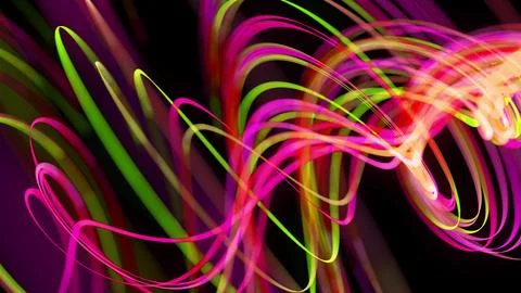 3d render. Light flow bg. Abstract background with light trails, stream of green Stock Illustration
