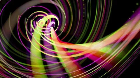 3d render. Light flow bg. Abstract background with light trails, stream of green Stock Illustration