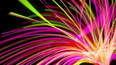 3d render. Light flow bg. Abstract background with light trails, stream of green Stock Illustration