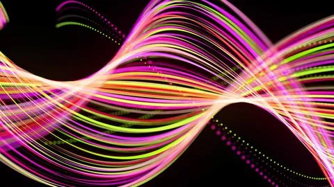 3d render. Light flow bg. Abstract background with light trails, stream of green Stock Illustration