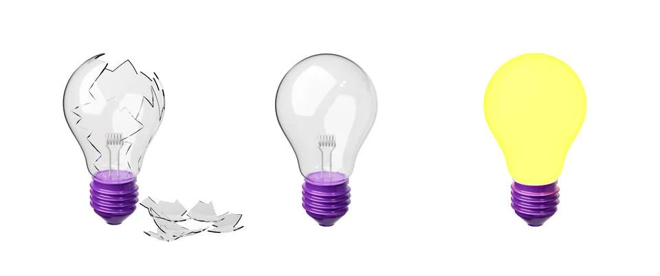 3d render lightbulb, broken, transparent, yellow Stockillustratie