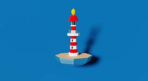 3d render. lighthouse on an island in the sea. 3d vertical illustration Stock Illustration