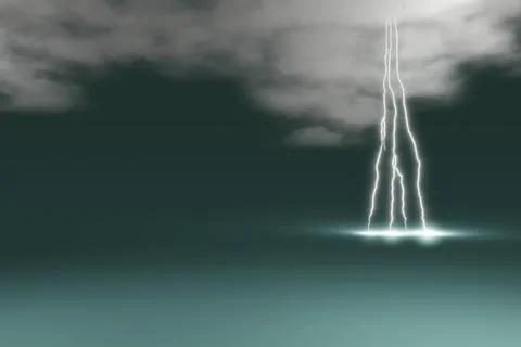 3d render of lightning bolts coming from gathering clouds Illustrazione stock