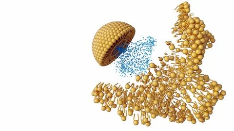 3d render of a liposome rupturing to release drug molecules Stock Illustration