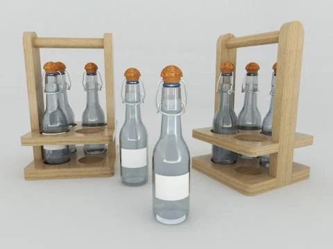 3D render of liquid in glass bottles with labels Stock Illustration