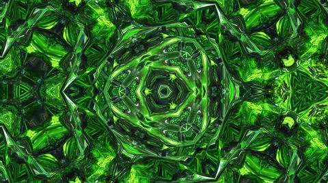 3d render. Liquid green symmetrical pattern like kaleidoscope with waves. 3D Stock Illustration