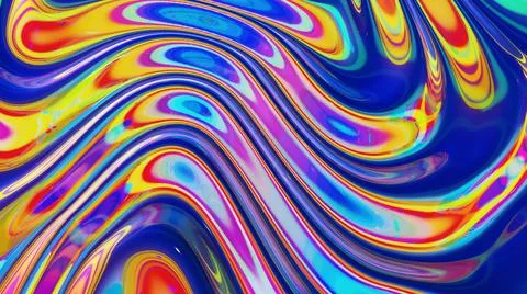 3d render. Liquid pattern like waves. 3D stylish abstract iridescent bg of wavy Stock Illustration