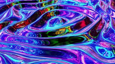 3d render. Liquid pattern like waves. 3D stylish abstract iridescent bg of wavy Stock Illustration