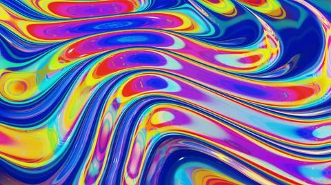 3d render. Liquid pattern like waves. 3D stylish abstract iridescent bg of wavy Stock Illustration