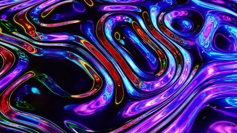 3d render. Liquid pattern like waves. 3D stylish abstract iridescent bg of wavy Stock Illustration