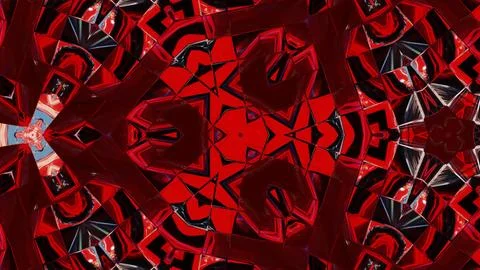 3d render. Liquid red symmetrical pattern like kaleidoscope with waves. 3D Stock Illustration