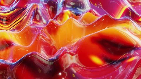 3d render. Liquid red yellow orange pattern like waves. 3D stylish abstract bg Stock Illustration