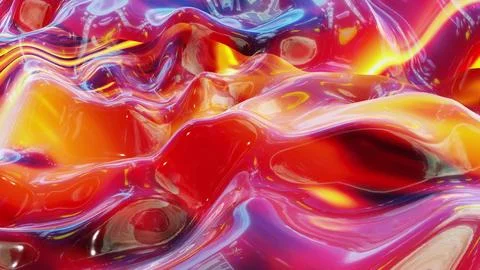 3d render. Liquid red yellow orange pattern like waves. 3D stylish abstract bg Stock Illustration