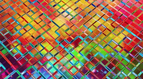3d render. Liquid square pattern like waves. 3D stylish abstract iridescent bg Stock Illustration