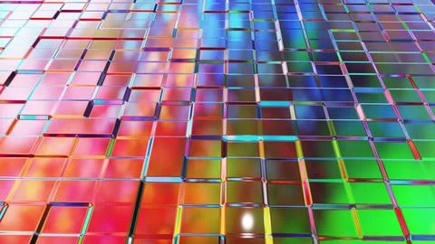 3d render. Liquid square pattern like waves. 3D stylish abstract iridescent bg 스톡 일러스트